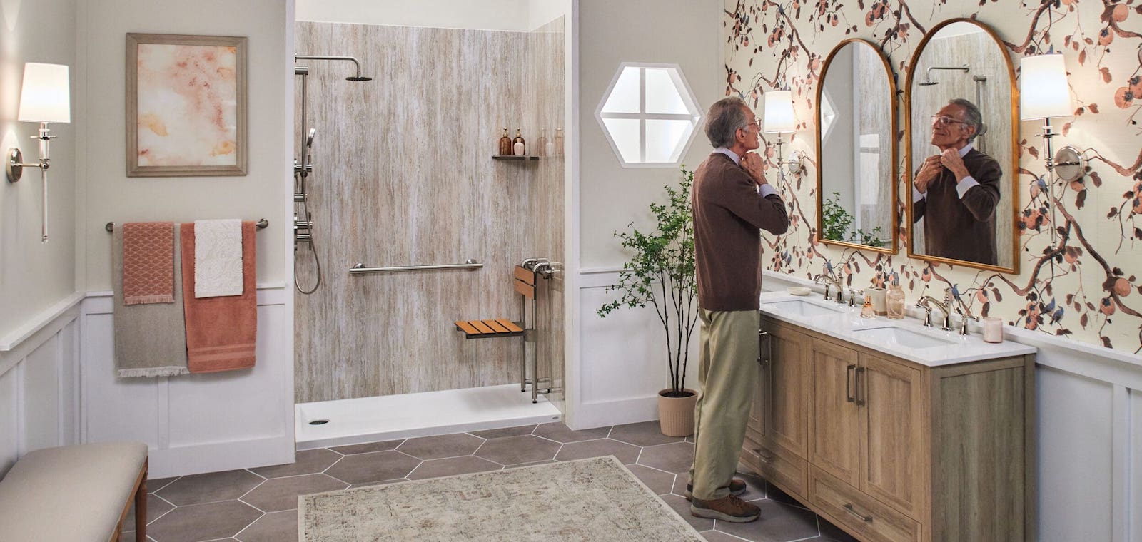 Modern elegant walk-in shower installation